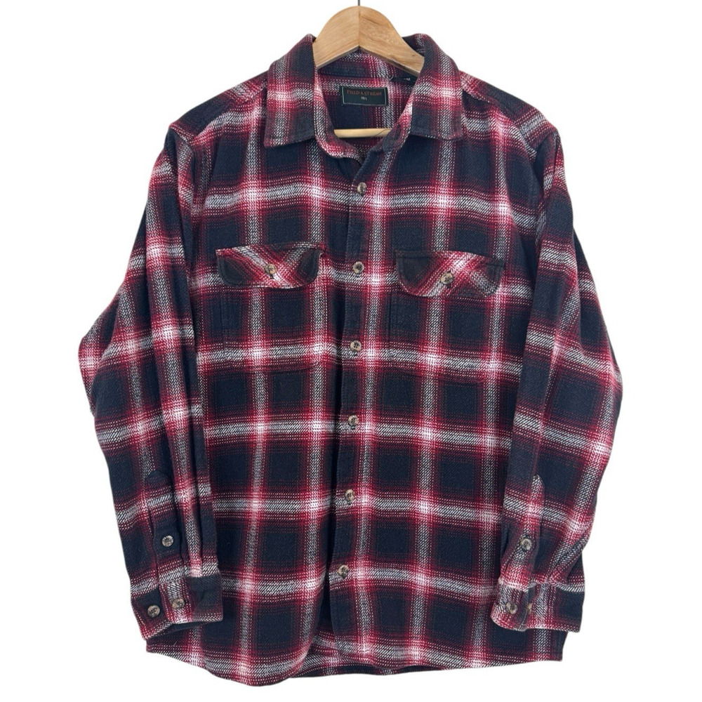 Field & Stream Heavy Cotton Flannel Men's M Plaid Shirt Black/Red